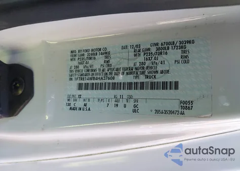 2004 Ford E-150 Commercial/Recreational z USA, uszkodzony, nr VIN 1FTRE14W84HA37608